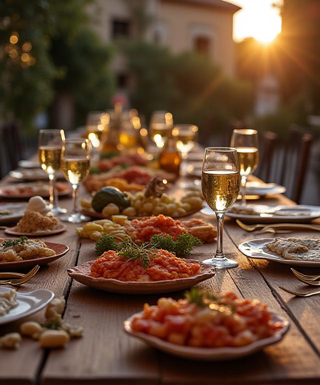 Tavolata imperiale con piatti romani autentici